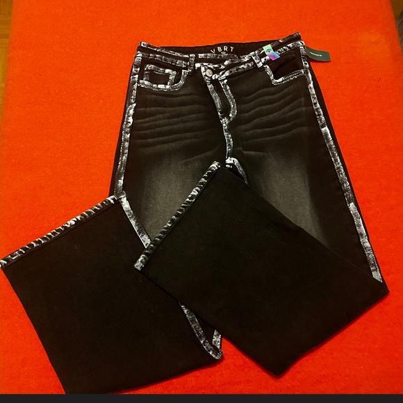 Vibrant M.I.U black with painted white bands and crossover waist jeans NWT - Picture 3 of 14